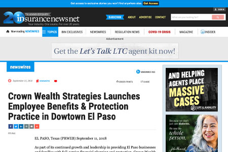 Crown Wealth Strategies Launches Employee Benefits & Protection Practice in Dowtown El Paso