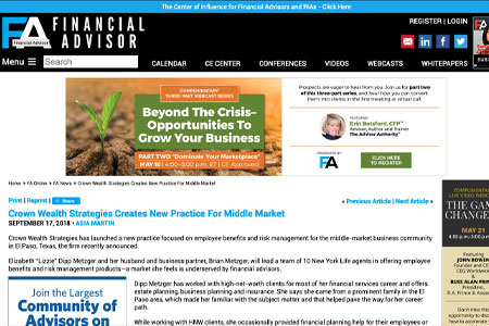 Crown Wealth Strategies Creates New Practice For Middle Market